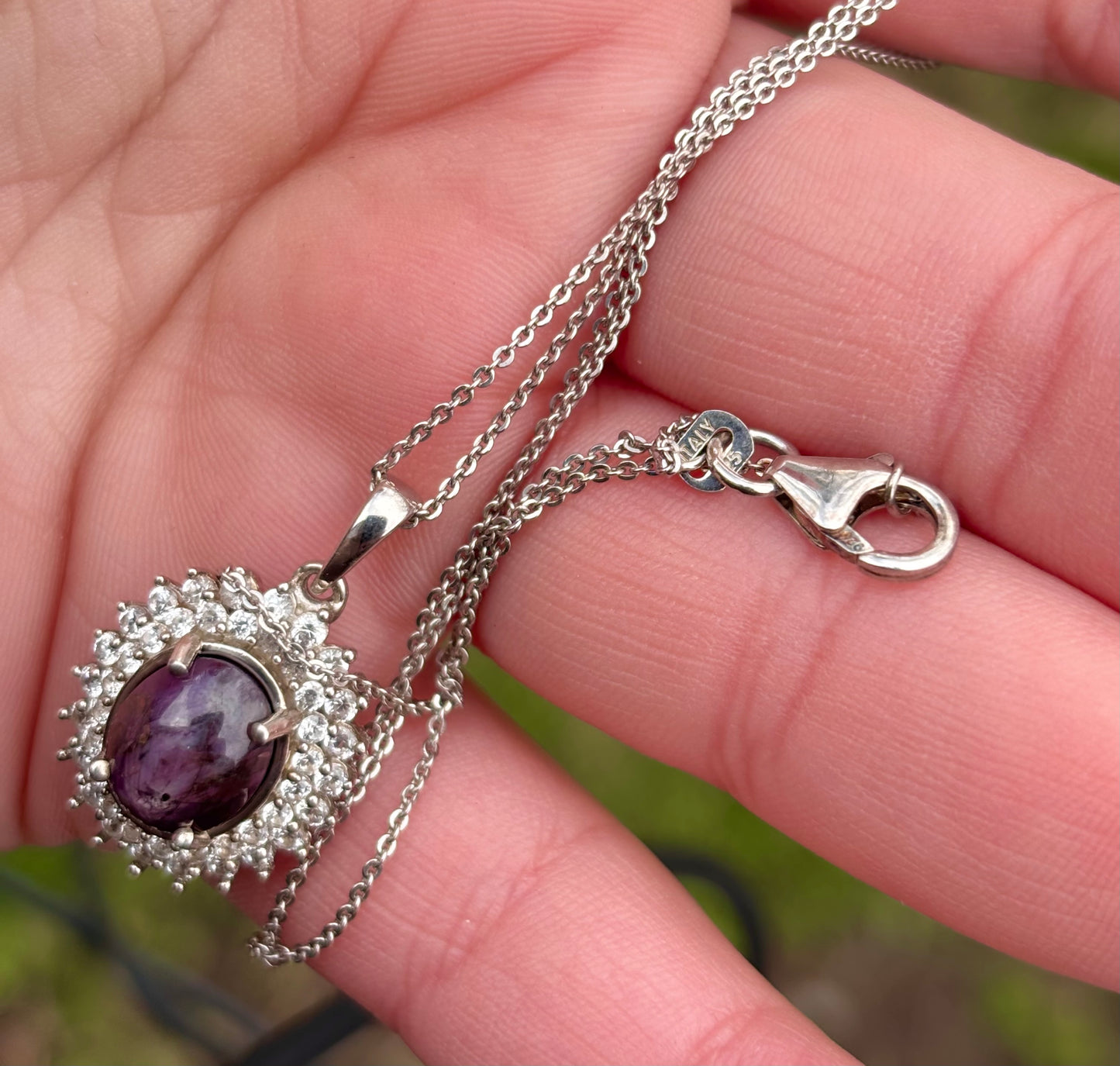 Oval Star Ruby in Halo Necklace