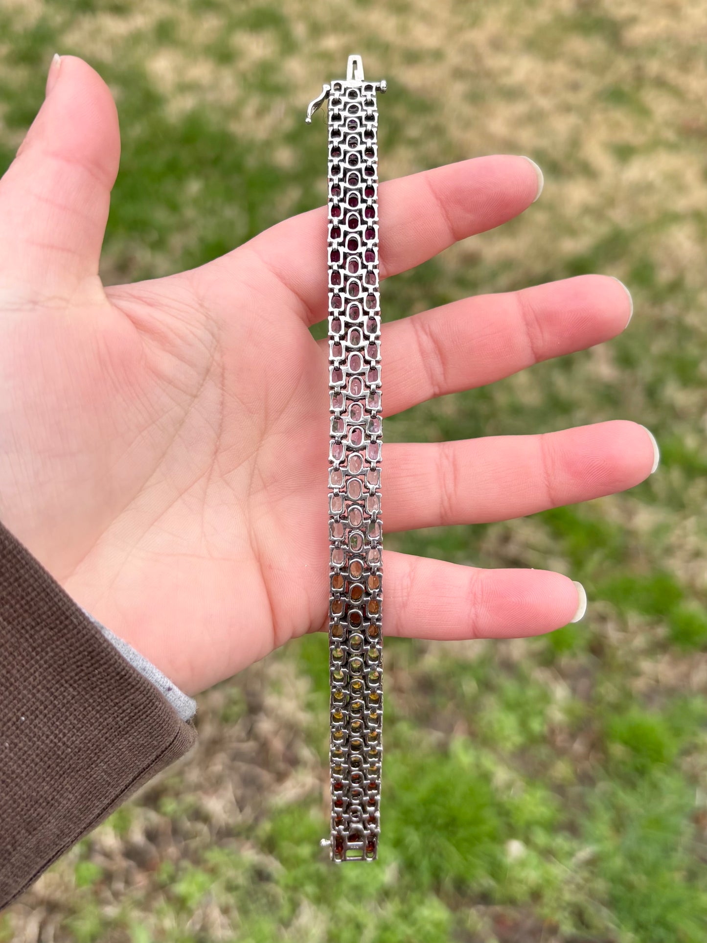 Tri-Row Ombré Gemstone Tennis Bracelet