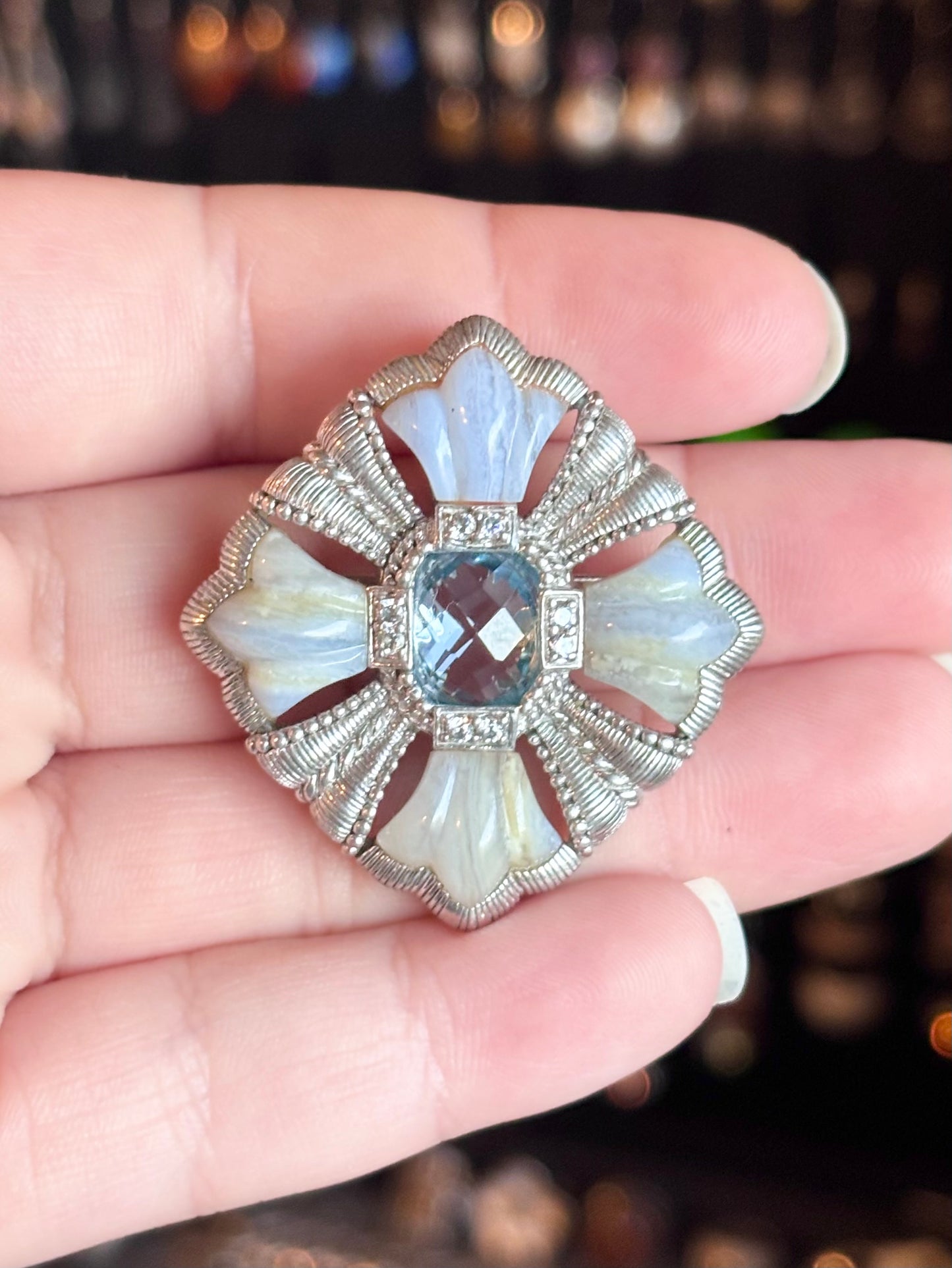 Judith Ripka Swiss Blue Topaz and Blue Lace Agate Brooch/Pendant