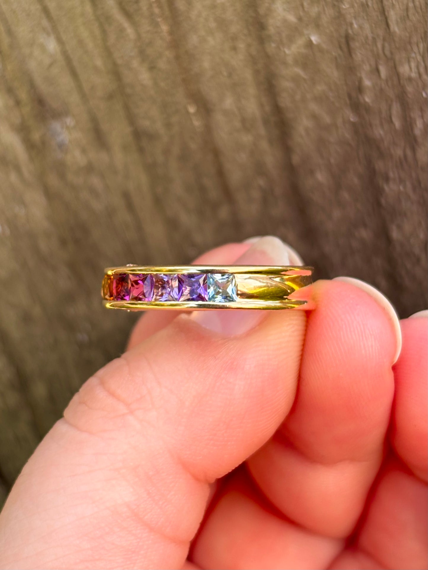 18k Gold Channel Set Multi-Gemstone Ring