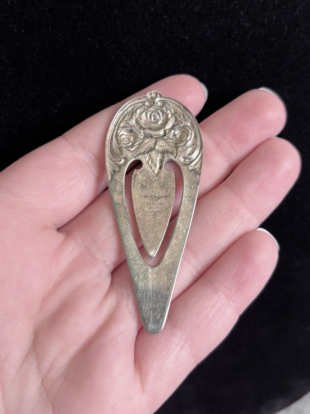 Vintage Sterling Silver Rose Floral Bookmark – Ornate Repoussé Design