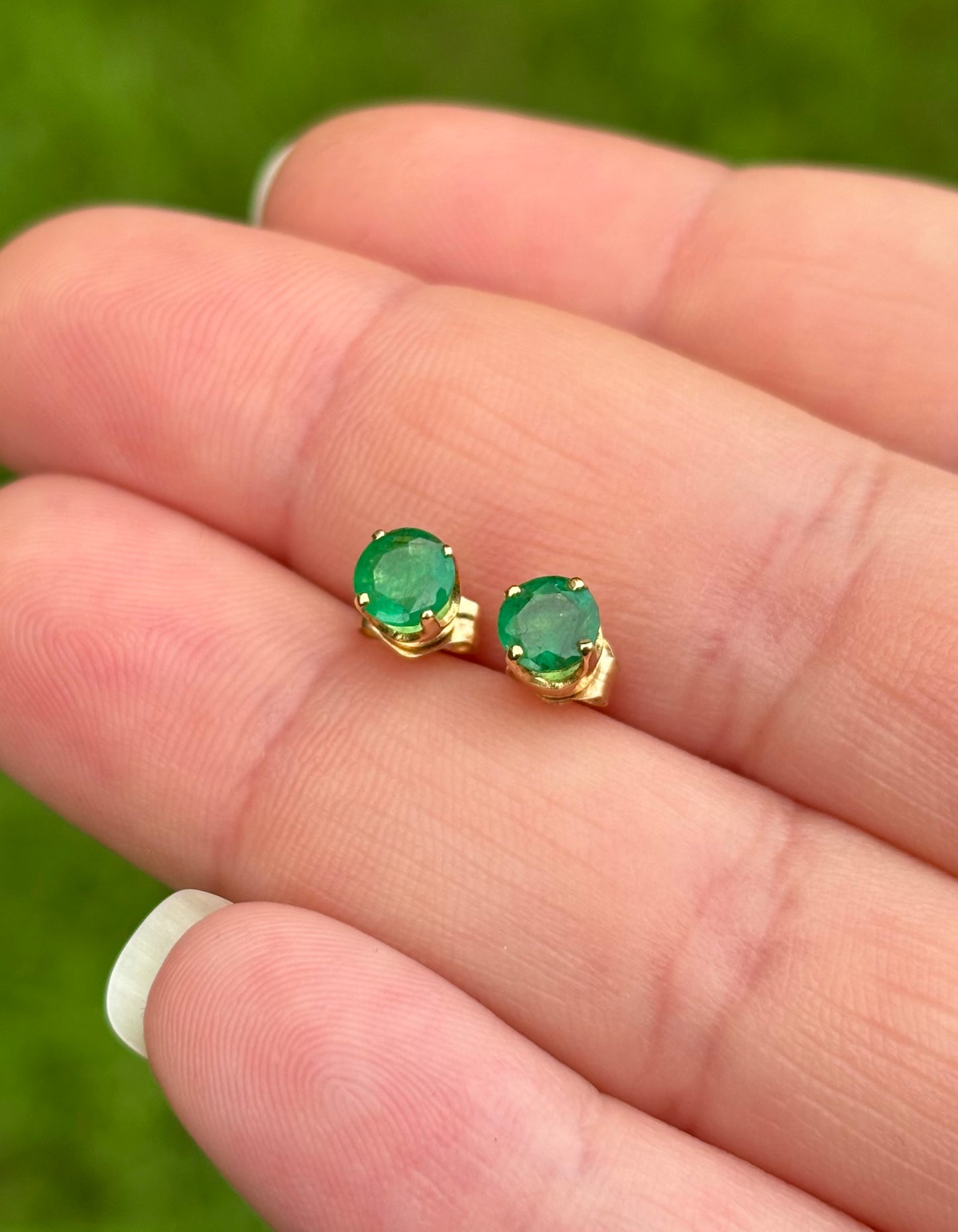 18K Gold Emerald Stud Earrings with 14K Removable Emerald Halo Jackets