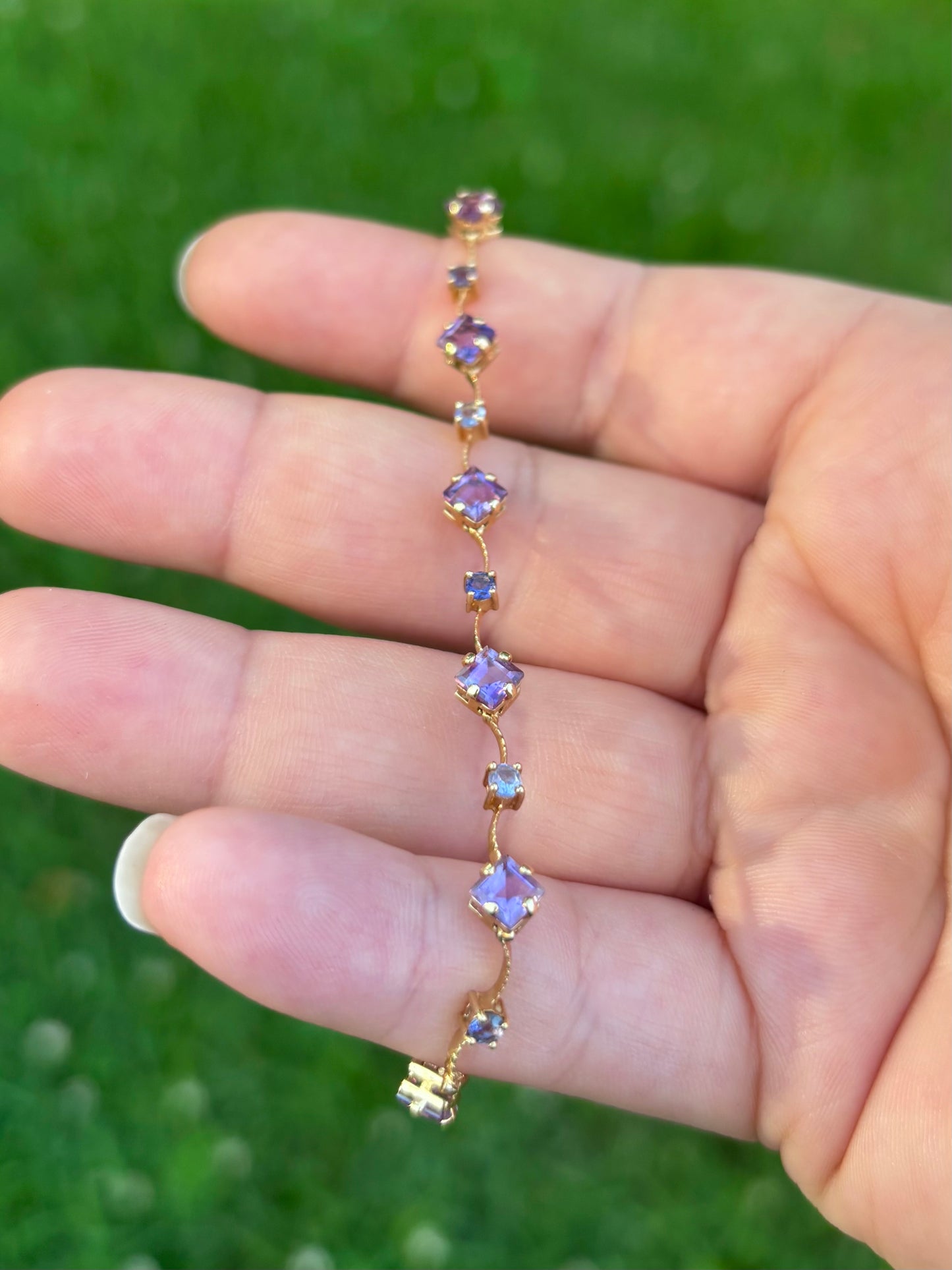 14K Gold Dainty Amethyst & Tanzanite Tennis Bracelet