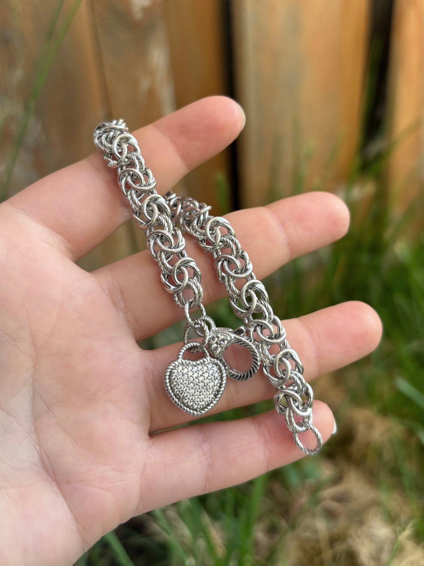 Judith Ripka Byzantine Bracelet with Diamonique Heart Charm