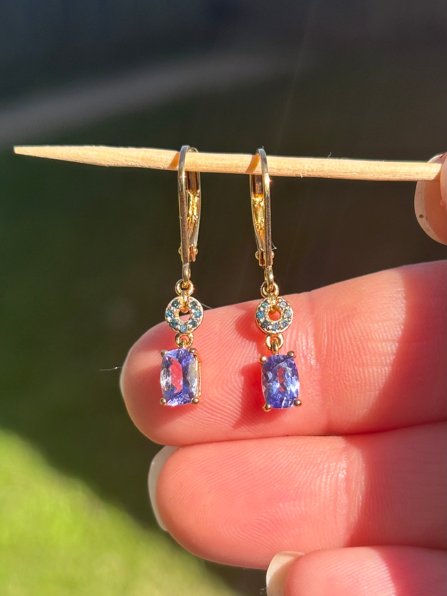 Gold Vermeil Blue Diamond and Tanzanite Dangle Earrings