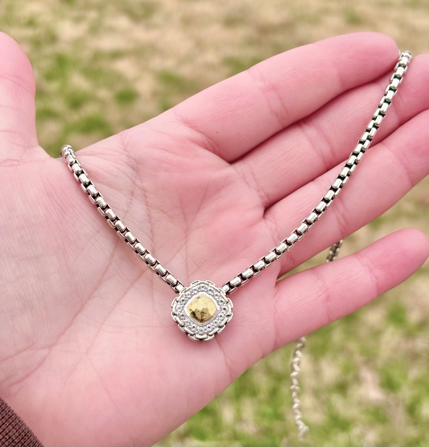 JAI by John Hardy 14K Gold and 925 Silver Topaz Halo Necklace