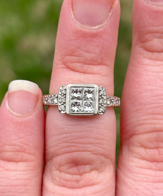 14k White Gold Natural Diamond Ring