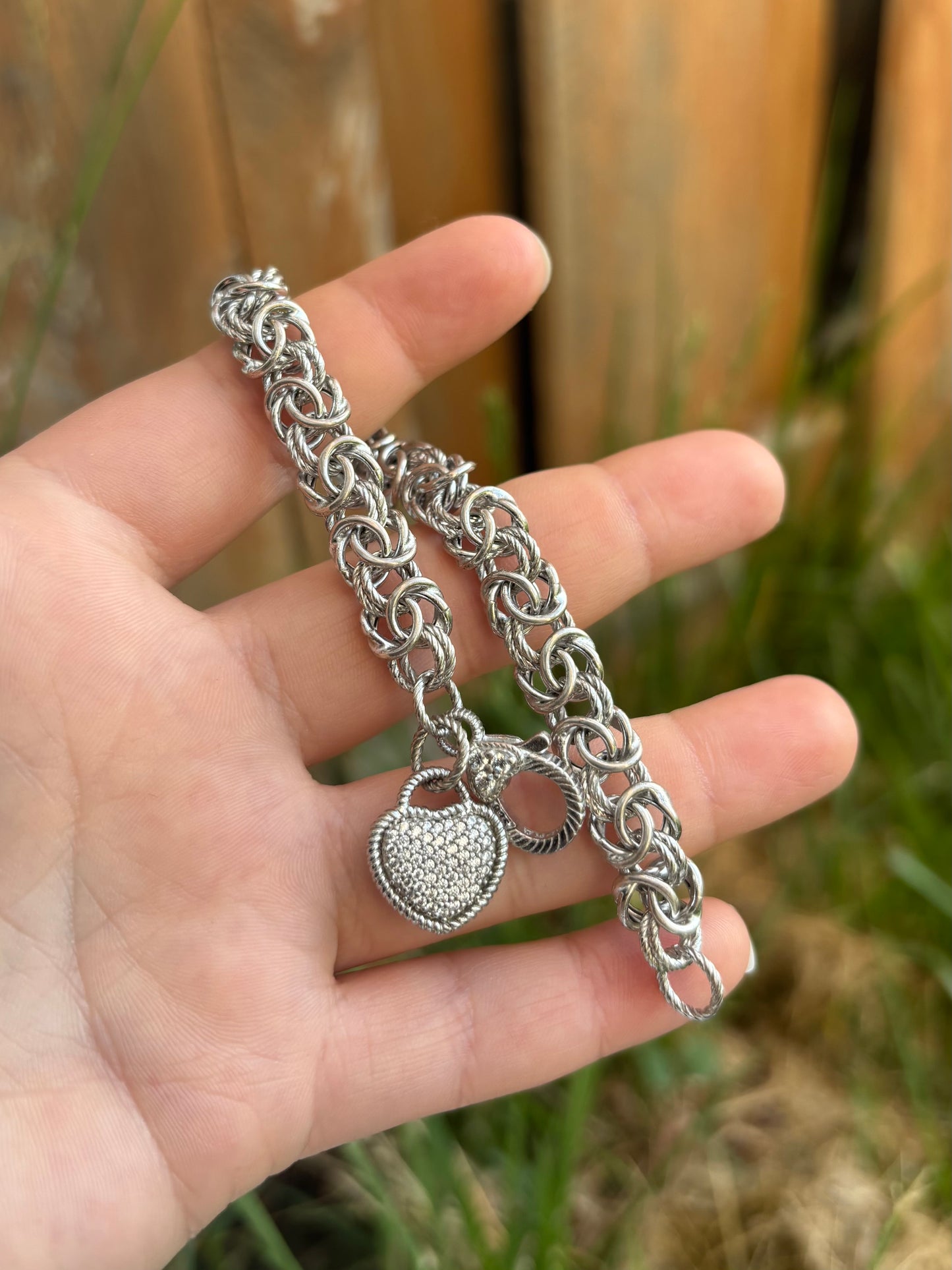 Judith Ripka Byzantine Bracelet with Diamonique Heart Charm