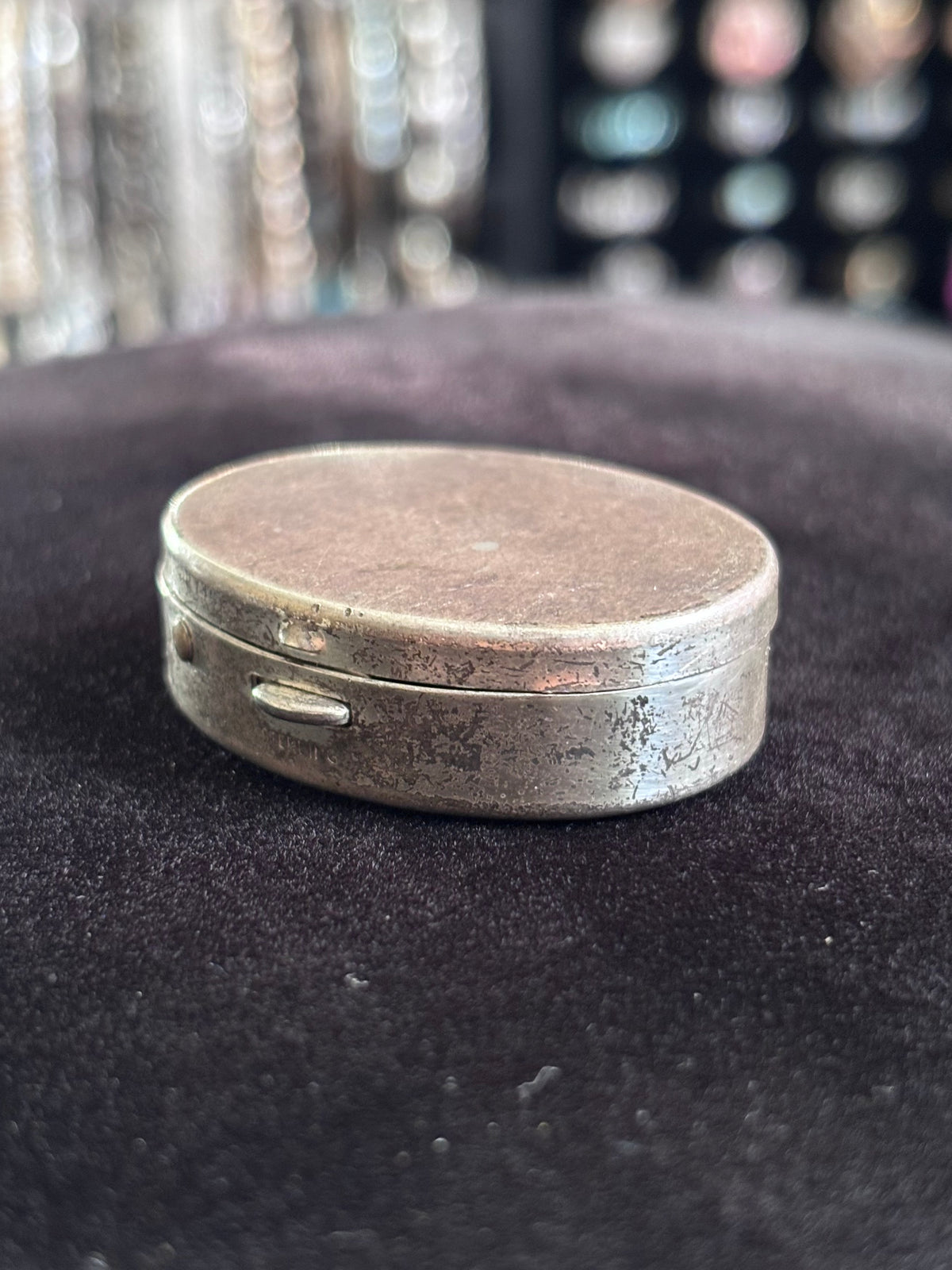 Vintage Sterling Silver Oval Pill Trinket Keepsake Box