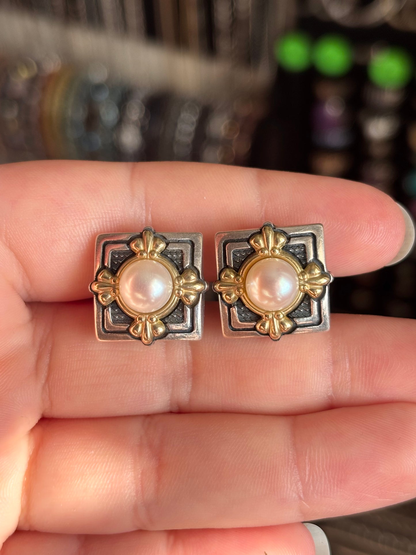 Anne King Pearl & 18K Gold Accented Leverback Stud Earrings