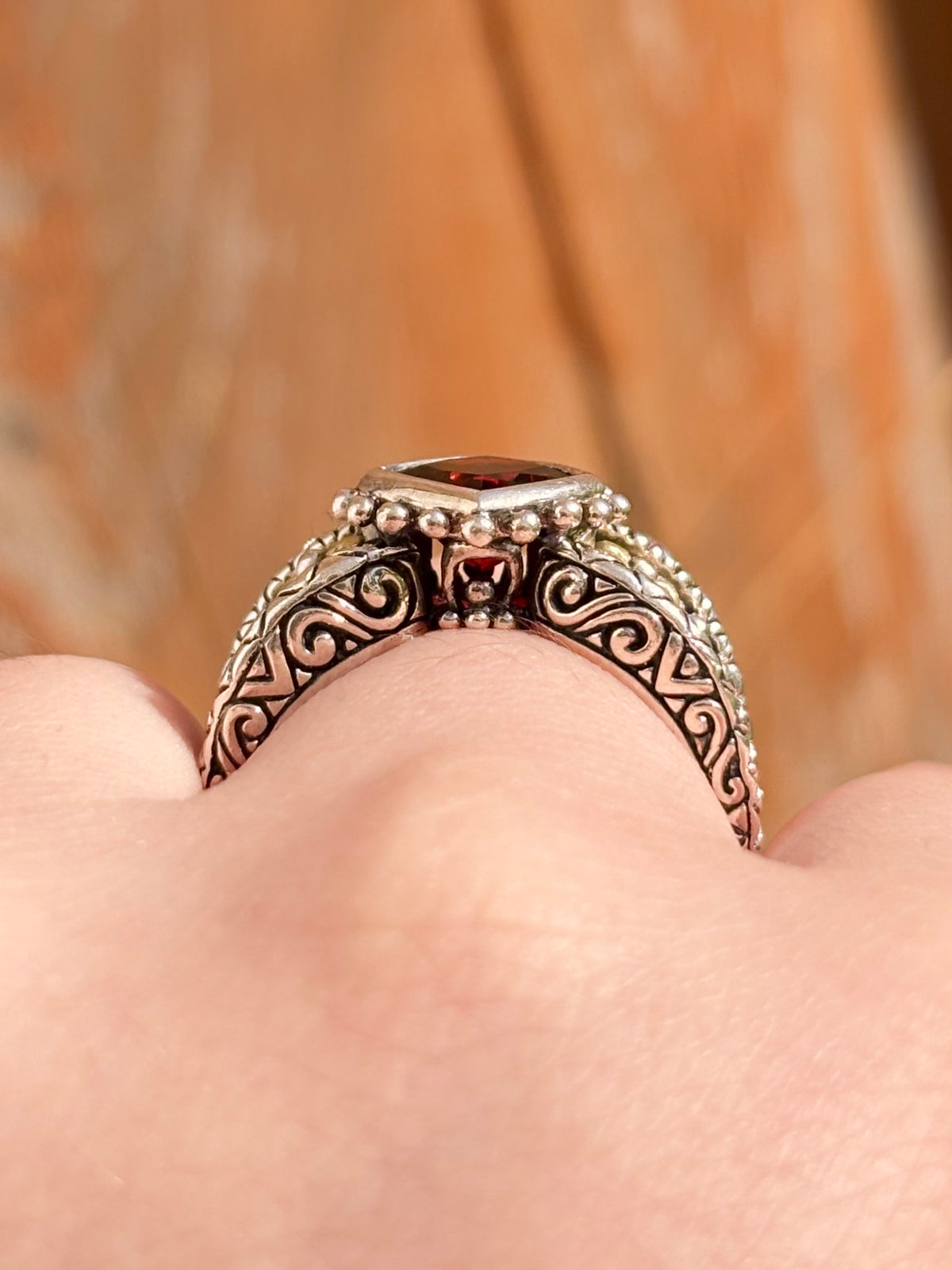 Barbara Bixby Garnet 18K Gold & Sterling Silver Floral Ring Size 10