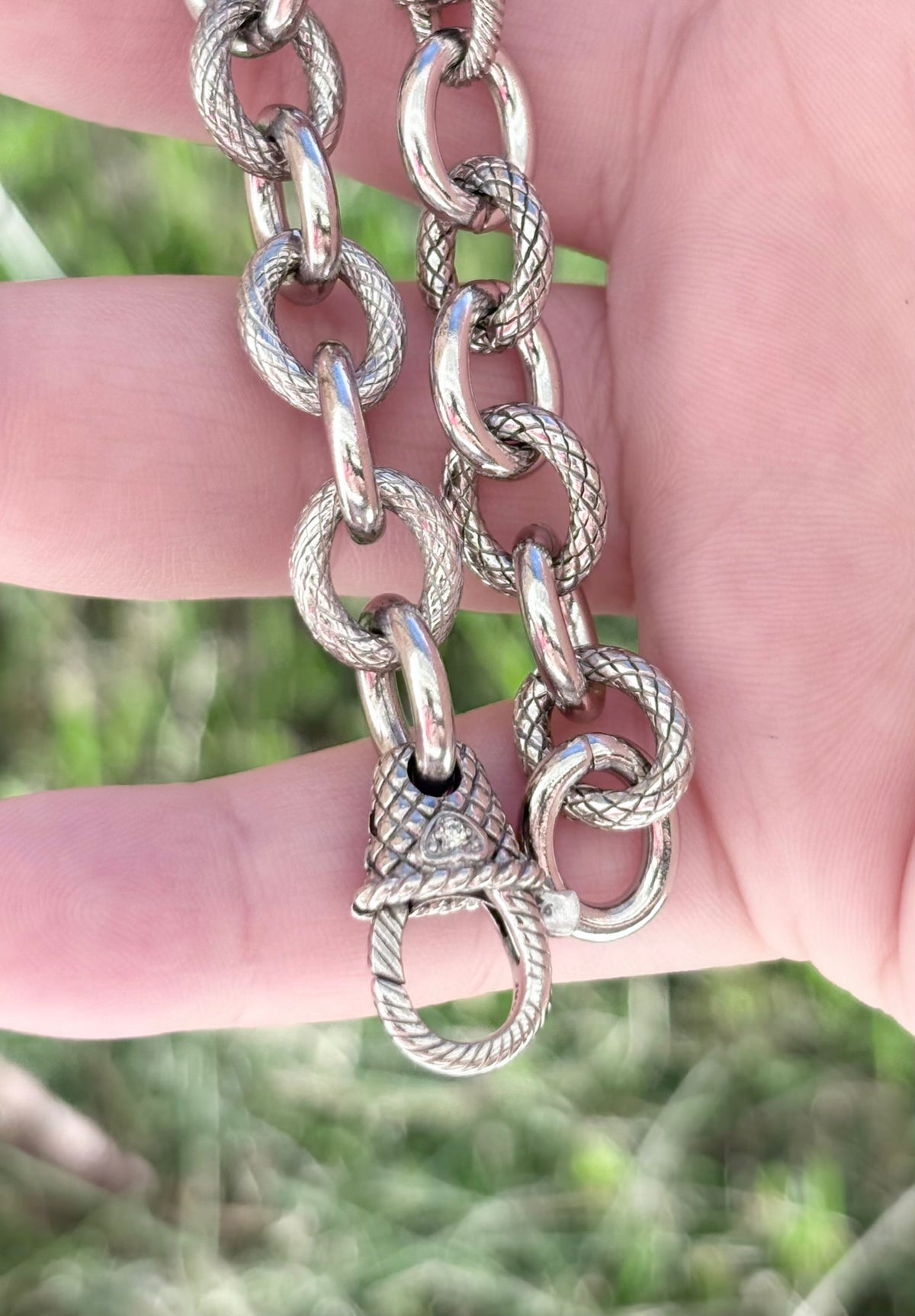 Judith Ripka Sterling Silver Heart & Rope Textured Oval Link Bracelet