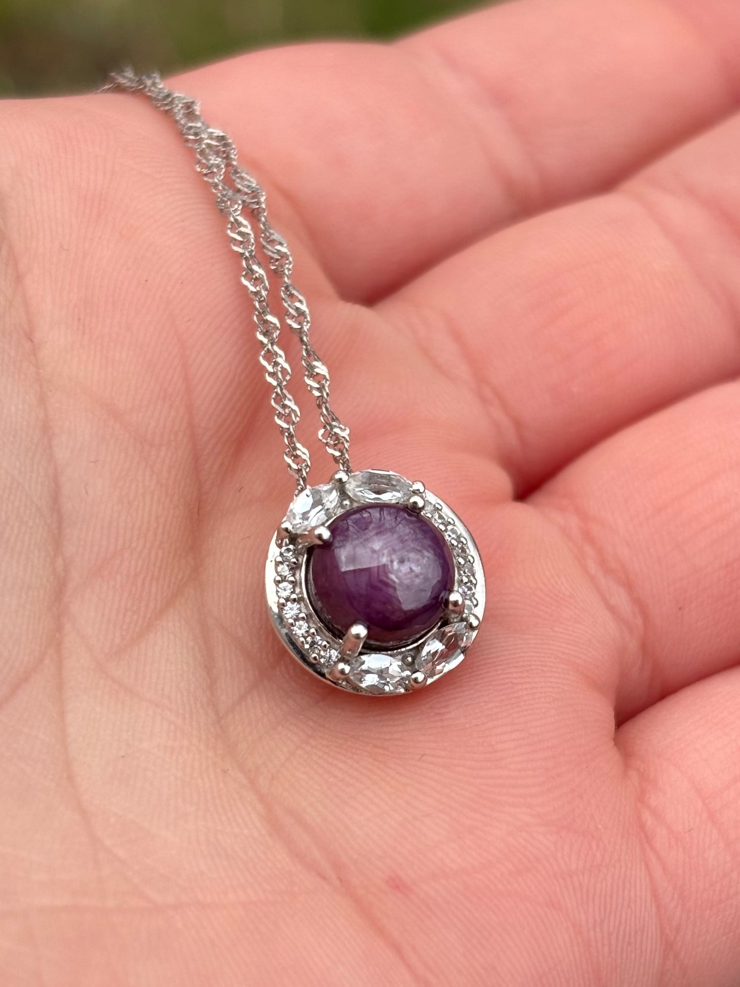 Star Ruby in Topaz Halo Necklace