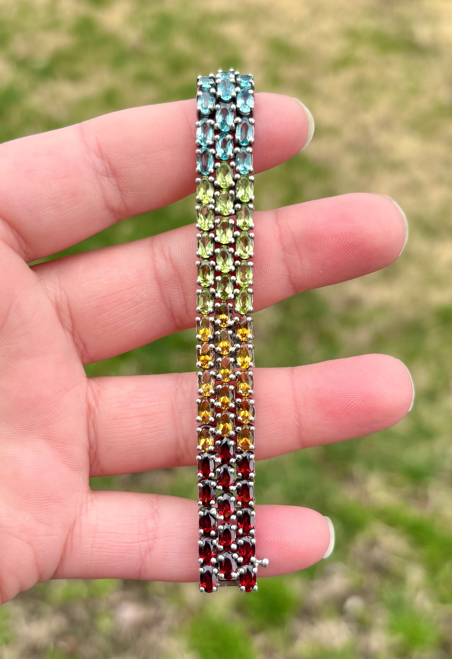 Tri-Row Ombré Gemstone Tennis Bracelet