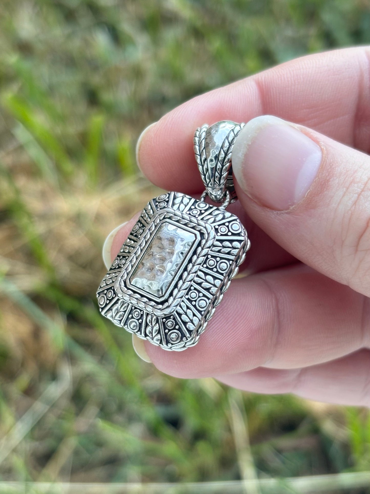 JAI by John Hardy Hammered and Studded Rectangular Pendant