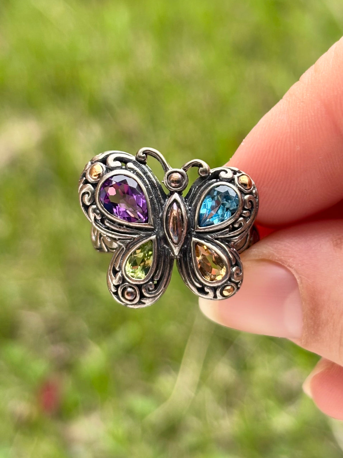 Samuel B. Behnam 18K Gold & Sterling Silver Multi Gemstone Butterfly Ring