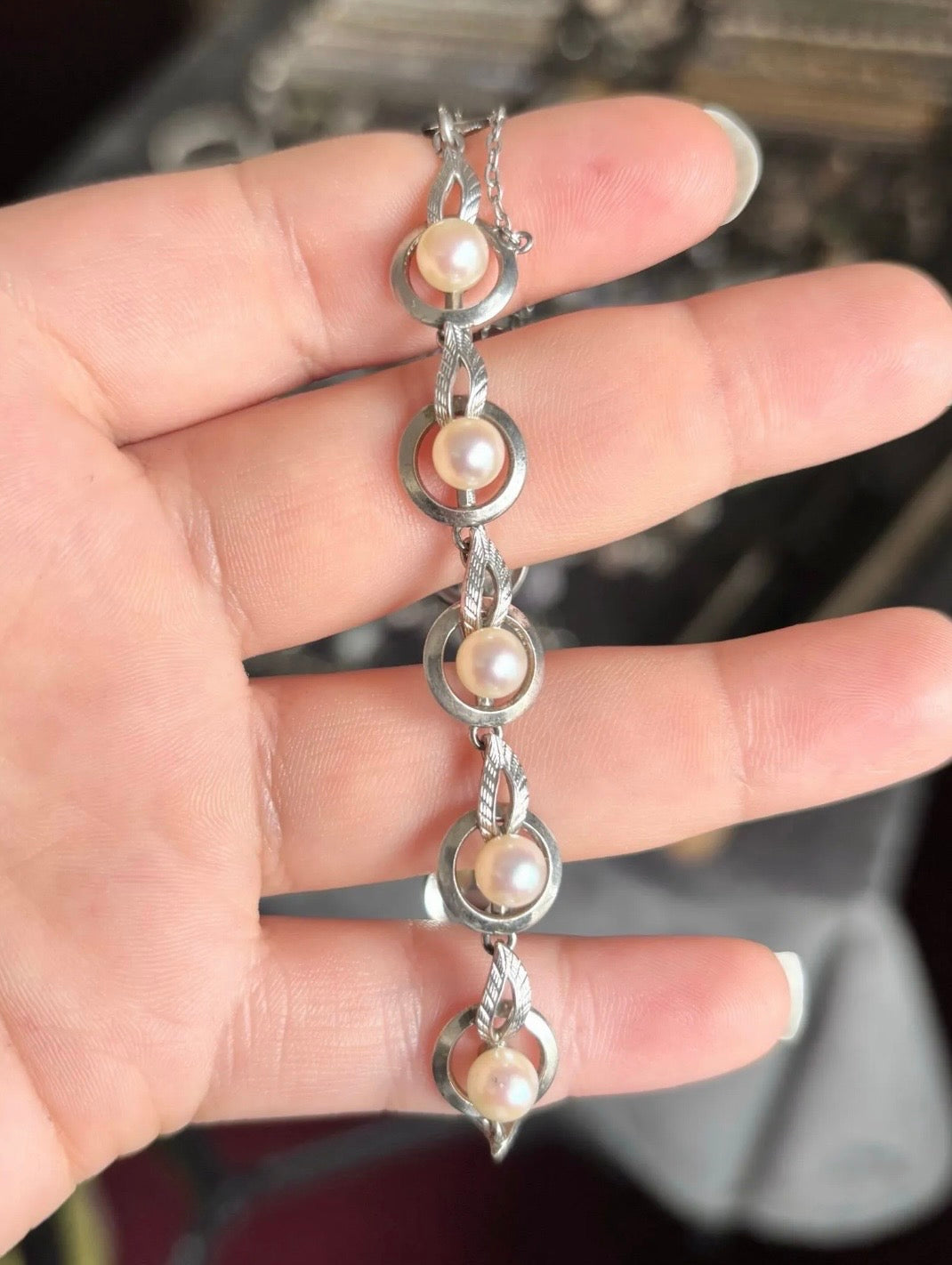 Mikimoto Vintage Japanese Akoya Pearl Leaf Bracelet