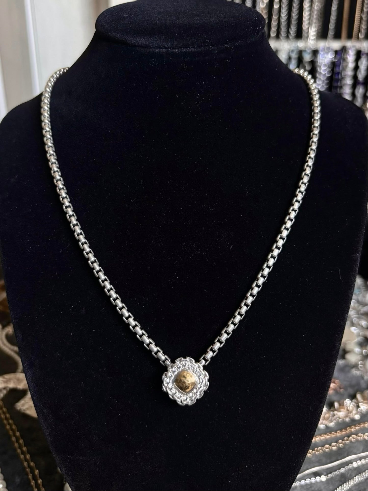 JAI by John Hardy 14K Gold and 925 Silver Topaz Halo Necklace