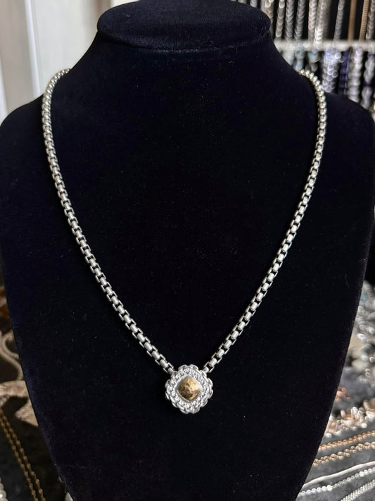 JAI by John Hardy 14K Gold and 925 Silver Topaz Halo Necklace