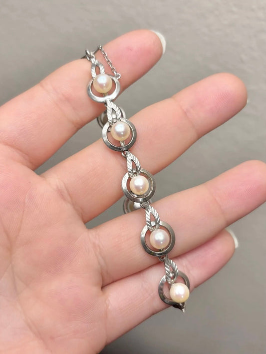 Mikimoto Vintage Japanese Akoya Pearl Leaf Bracelet