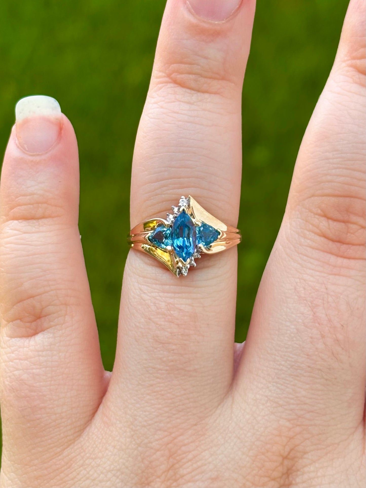 10K Swiss Blue Topaz with Diamond Accents Ring