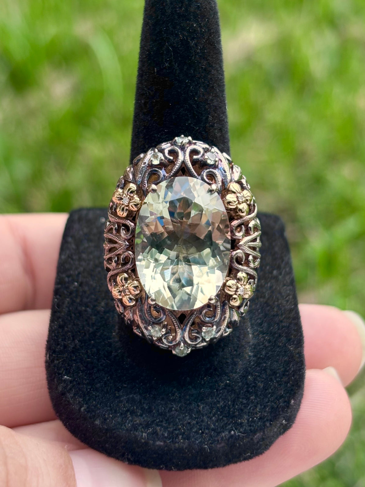 Weinman Brothers 14K Gold & Sterling Silver Prasiolite Diamond Filigree Ring