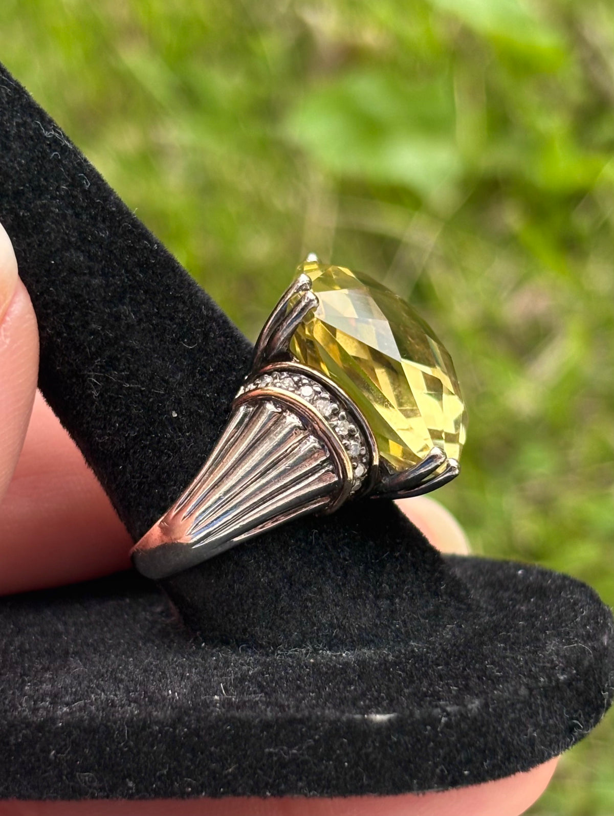 14K Gold & Sterling Silver Lemon Quartz & Diamond Statement Ring