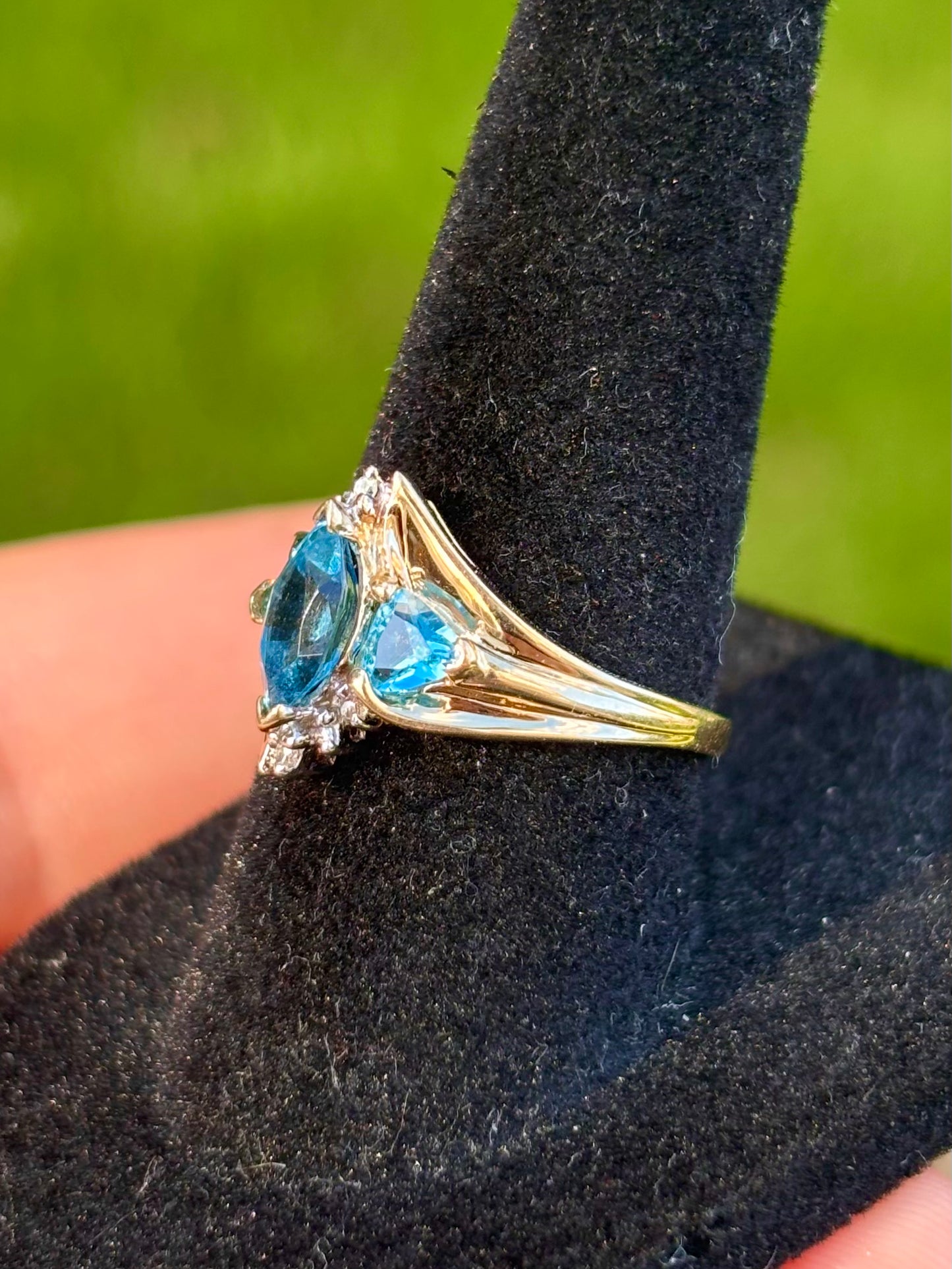 10K Swiss Blue Topaz with Diamond Accents Ring