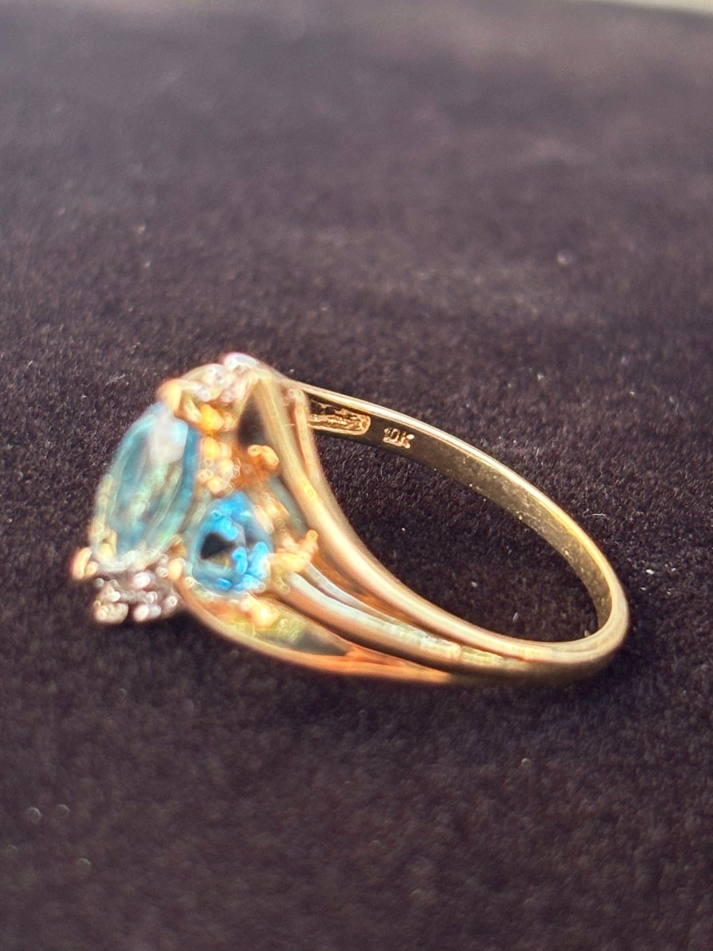 10K Swiss Blue Topaz with Diamond Accents Ring