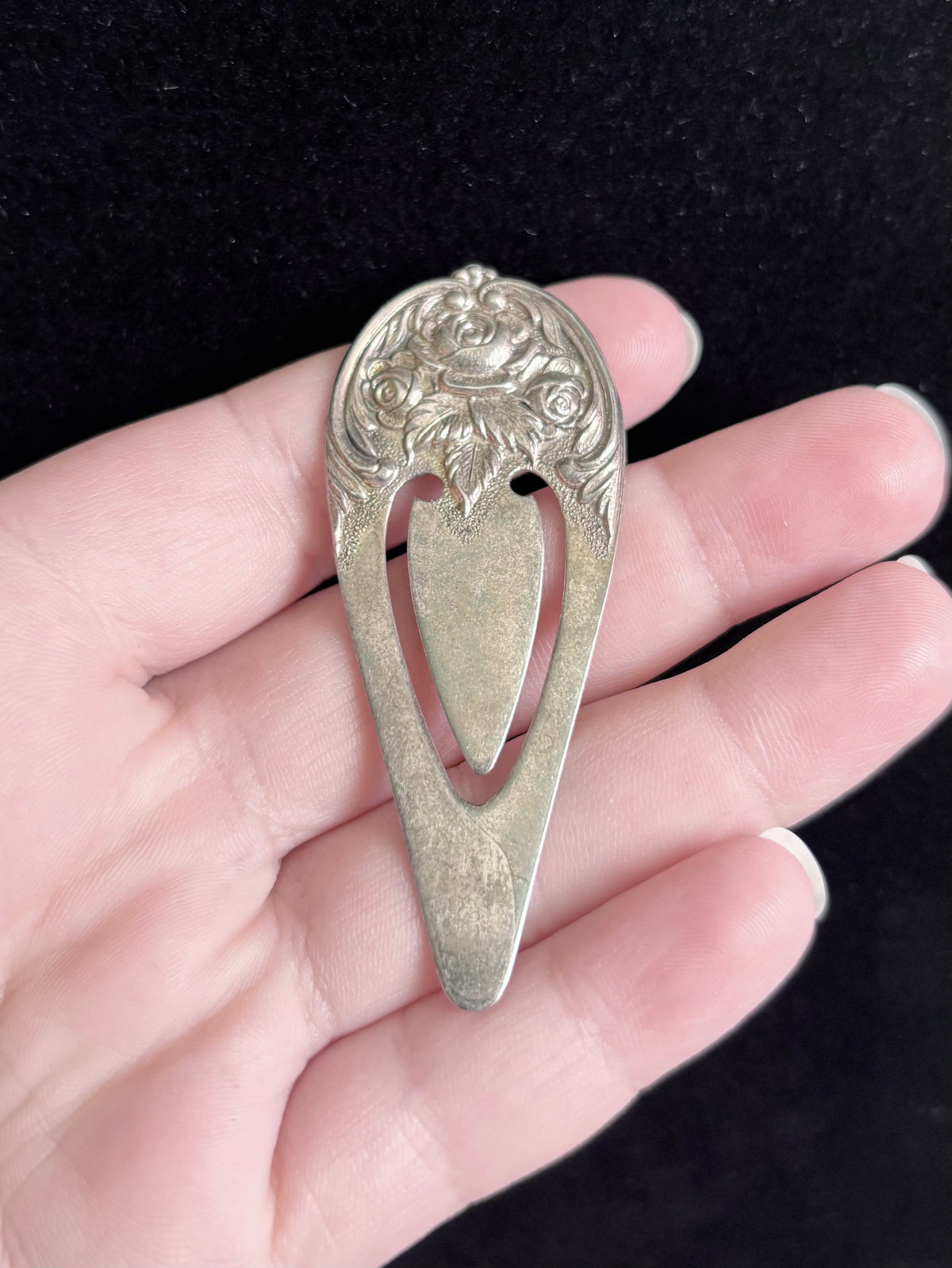 Vintage Sterling Silver Rose Floral Bookmark – Ornate Repoussé Design