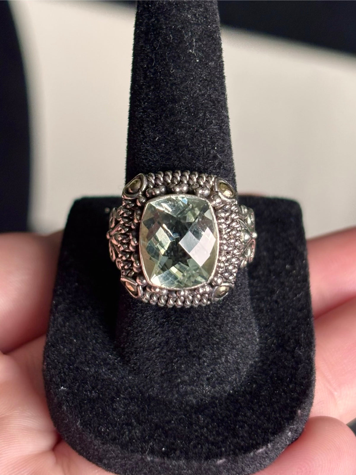 BA Suarti 18K Gold & Sterling Silver Checkerboard Cushion Prasiolite Ring