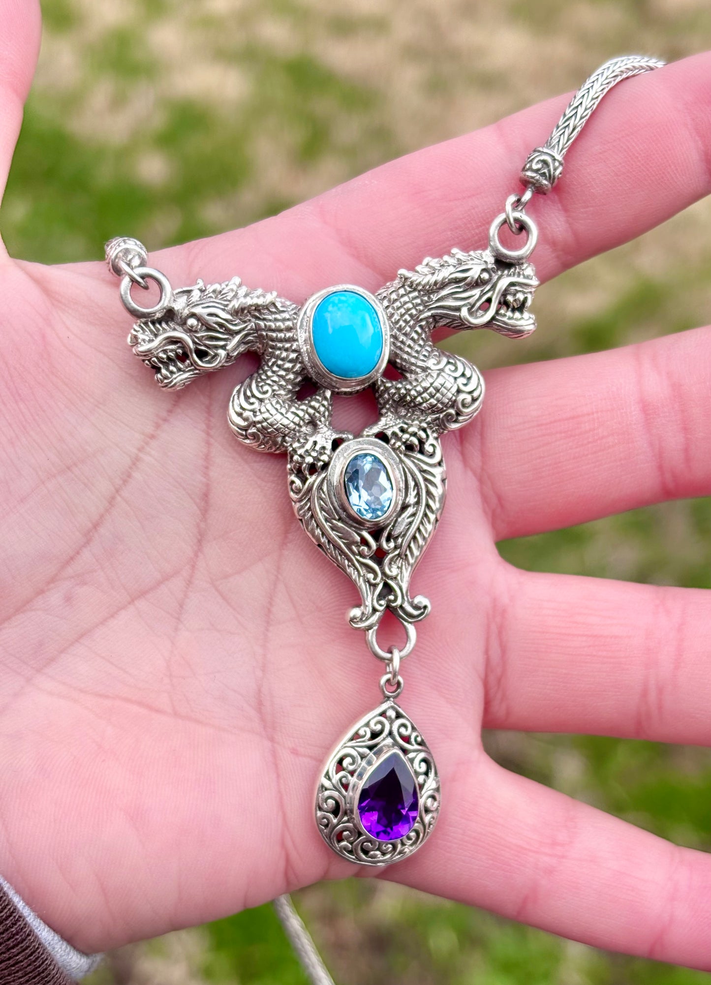 Bali Legacy Multi Gemstone Dragon Toggle Clasp Necklace