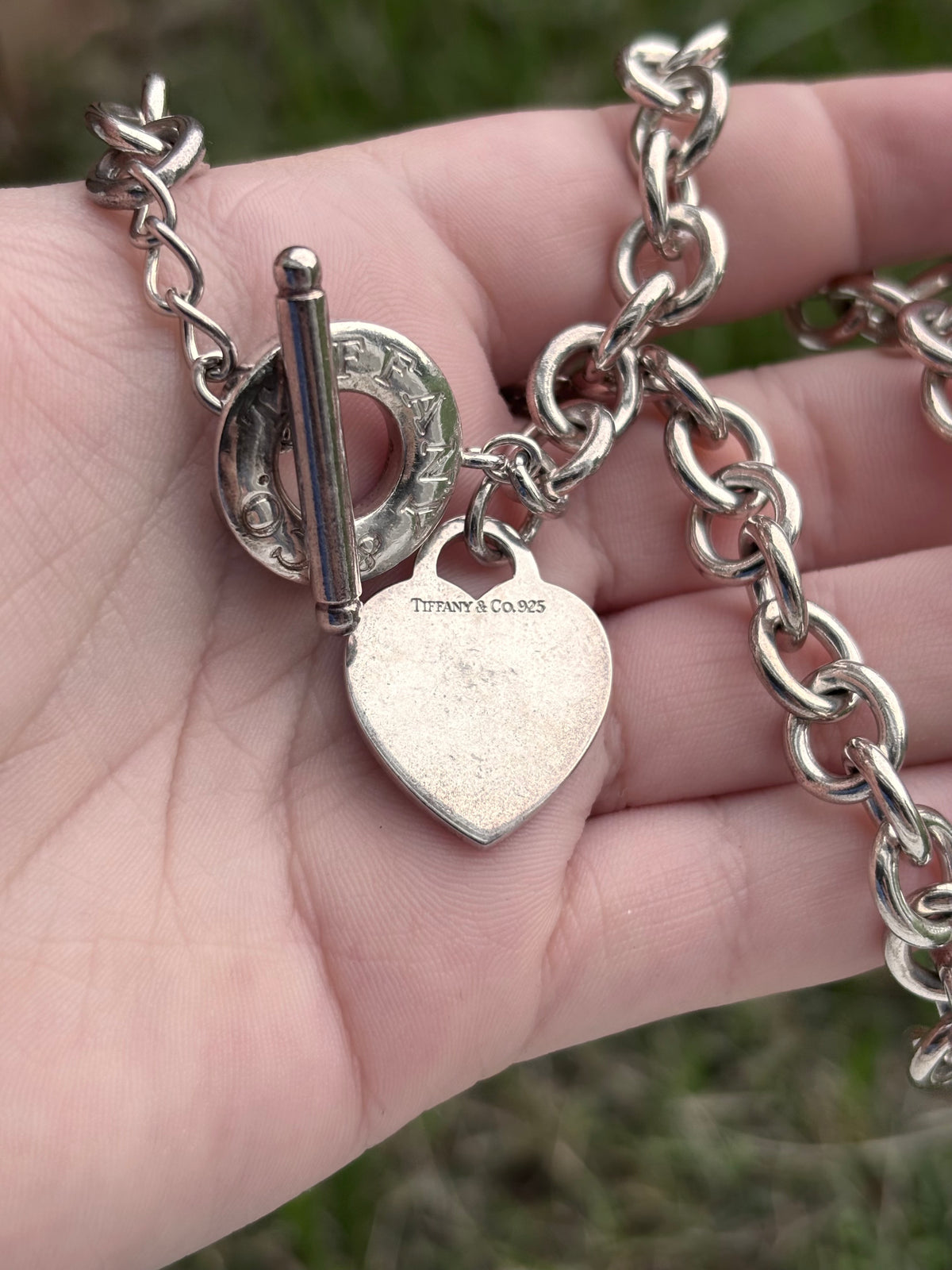Tiffany & Co. Sterling Silver Heart Tag Toggle Link Necklace - Engraved