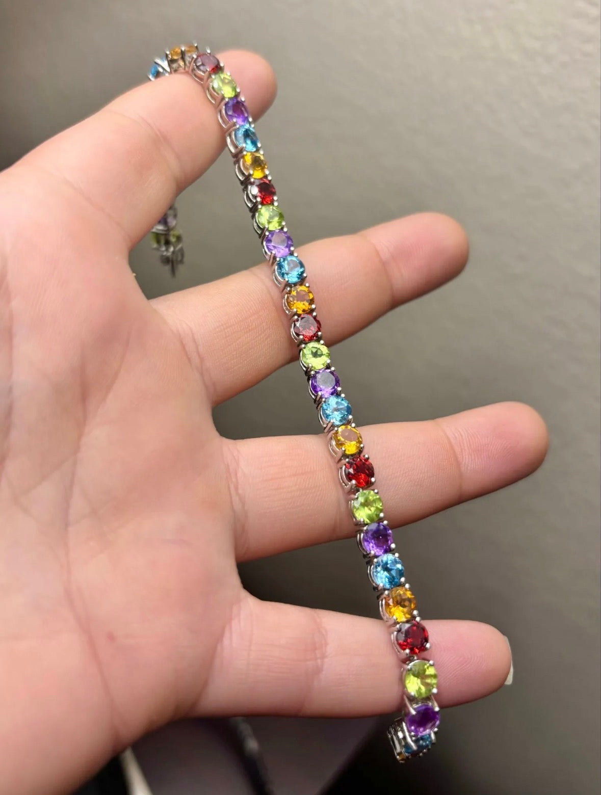 Vivid Natural Gemstone Round Brilliant Tennis Bracelet