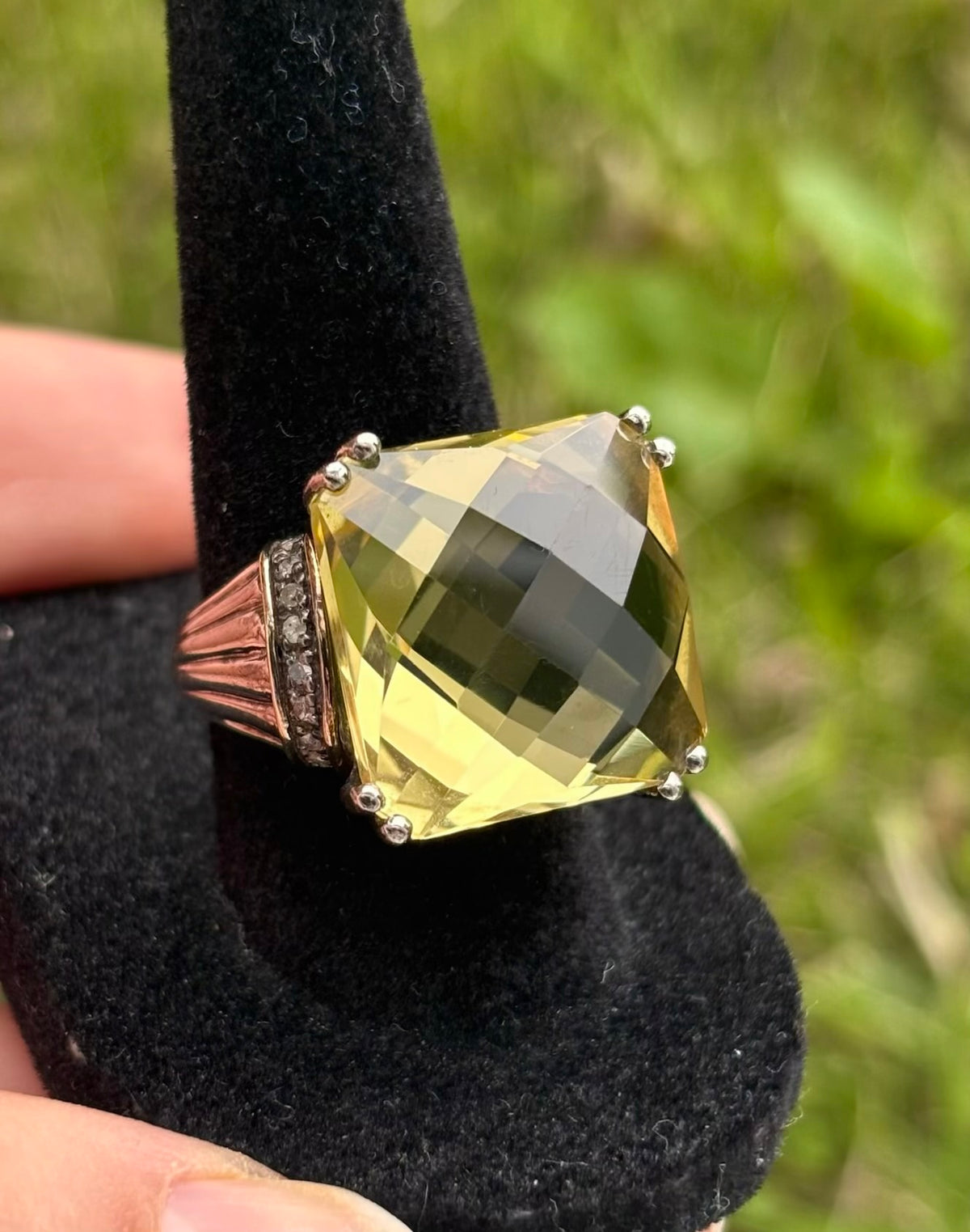 14K Gold & Sterling Silver Lemon Quartz & Diamond Statement Ring
