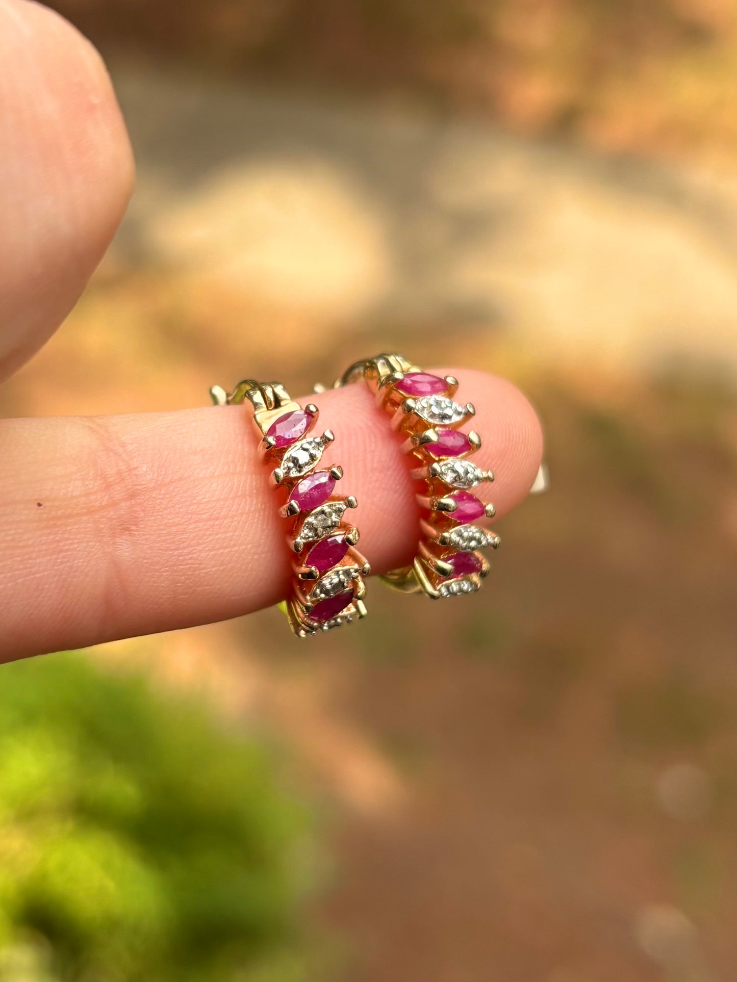 Rose Gold Plated Diamond and Ruby Earrings