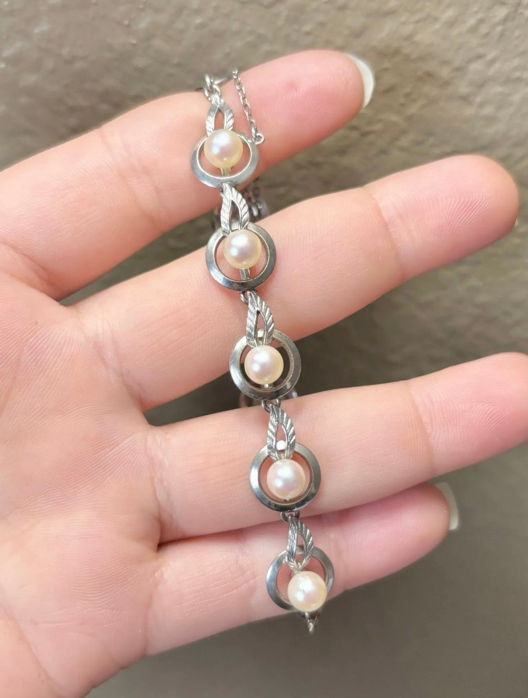 Mikimoto Vintage Japanese Akoya Pearl Leaf Bracelet