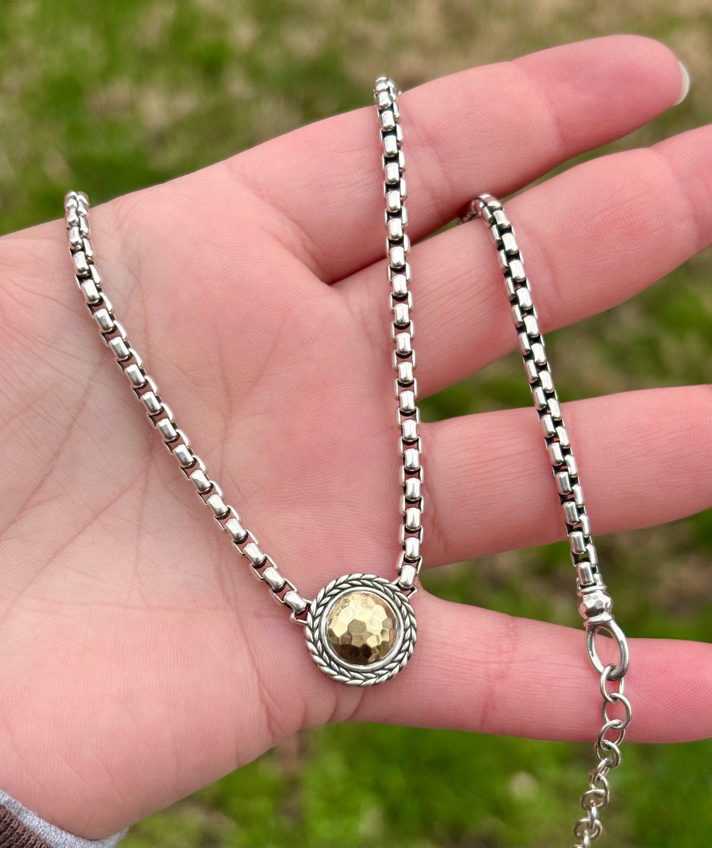 JAI by John Hardy 14K Gold Hammered Disk in Basketweave Halo Necklace