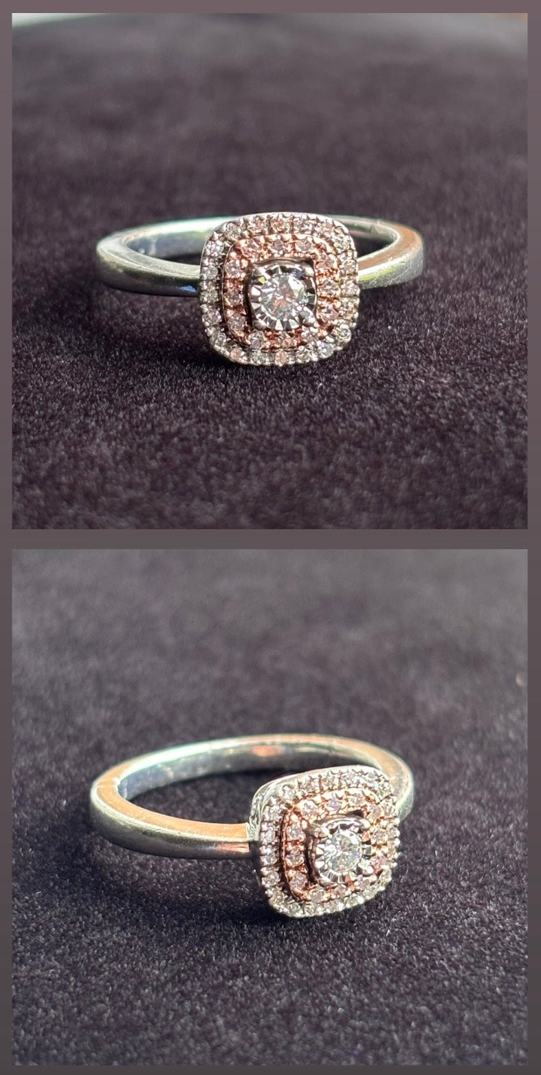 10K Rose Gold & Sterling Silver Natural Diamond Double Halo Ring
