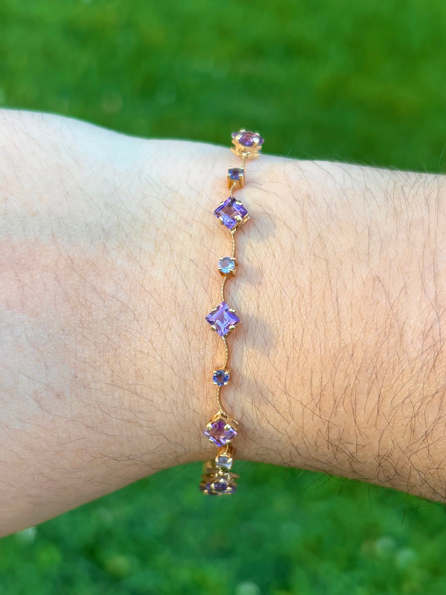 14K Gold Dainty Amethyst & Tanzanite Tennis Bracelet