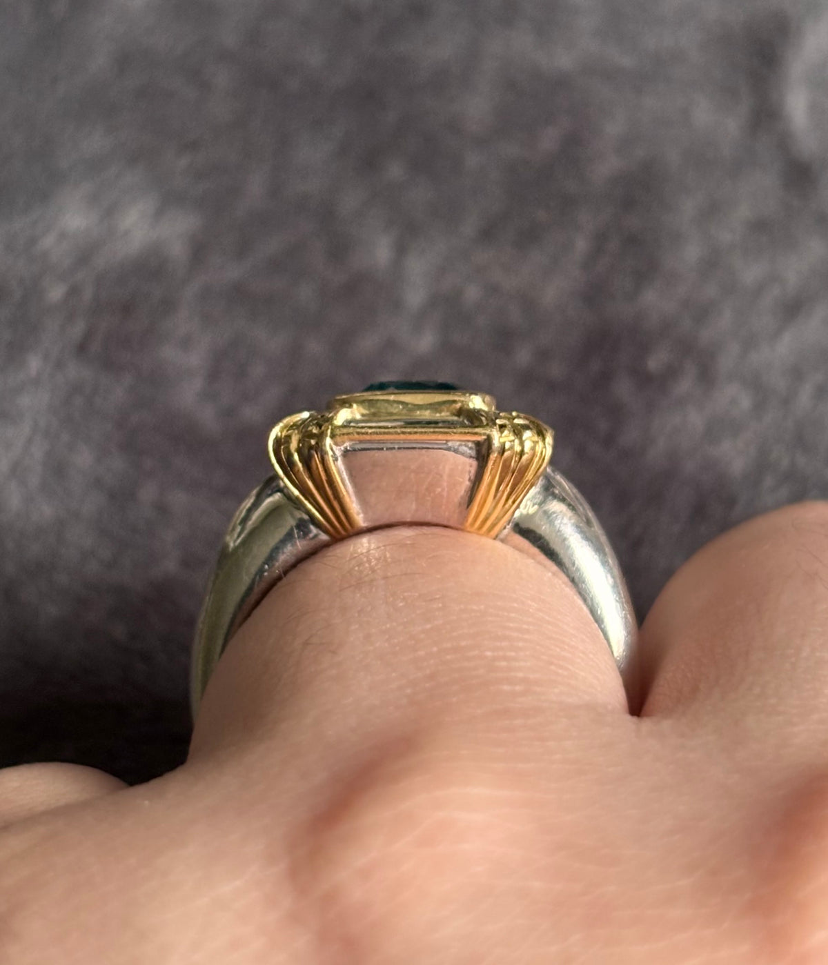 OTC International 18K Gold & Sterling Silver Blue Topaz Art Deco Ring