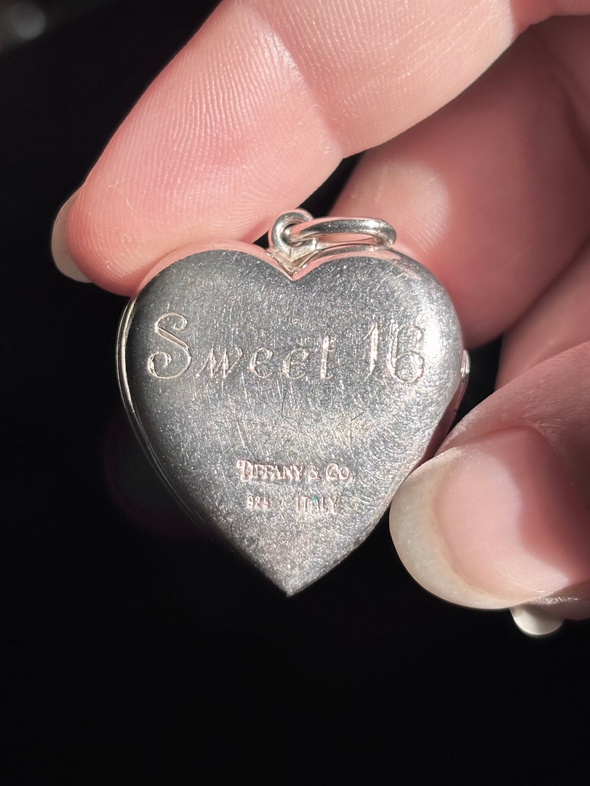 Tiffany & Co. Sterling Silver Sweet 16 Engraved Heart Locket Pendant