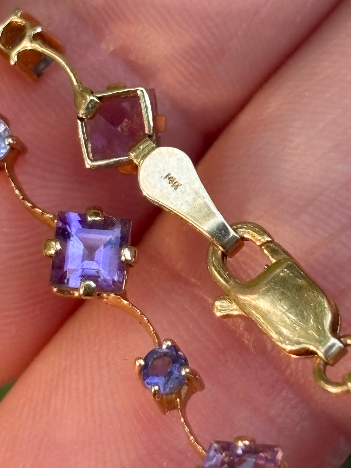 14K Gold Dainty Amethyst & Tanzanite Tennis Bracelet