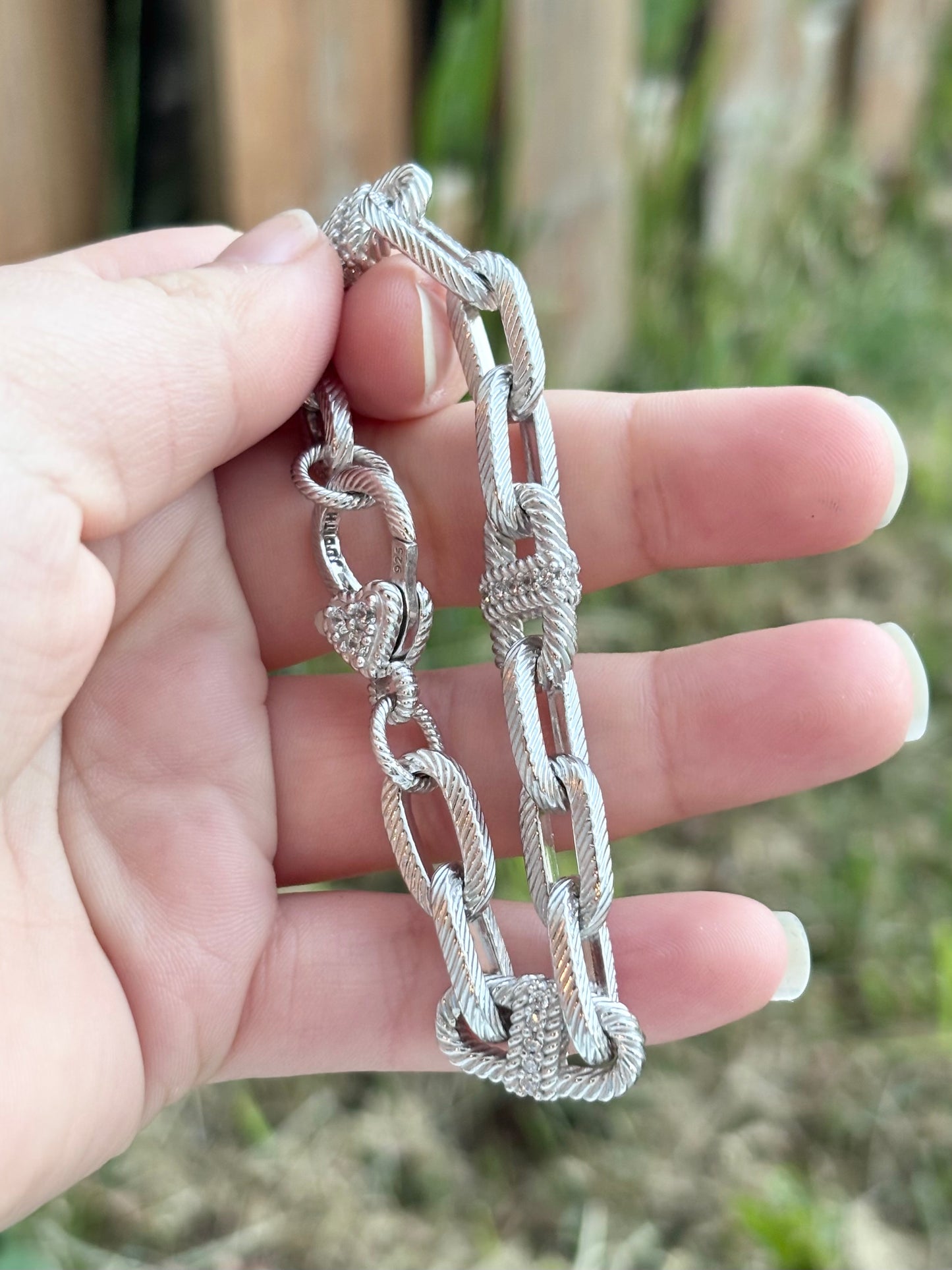 Judith Ripka Elongated Textured Diamonique Cable Link Bracelet