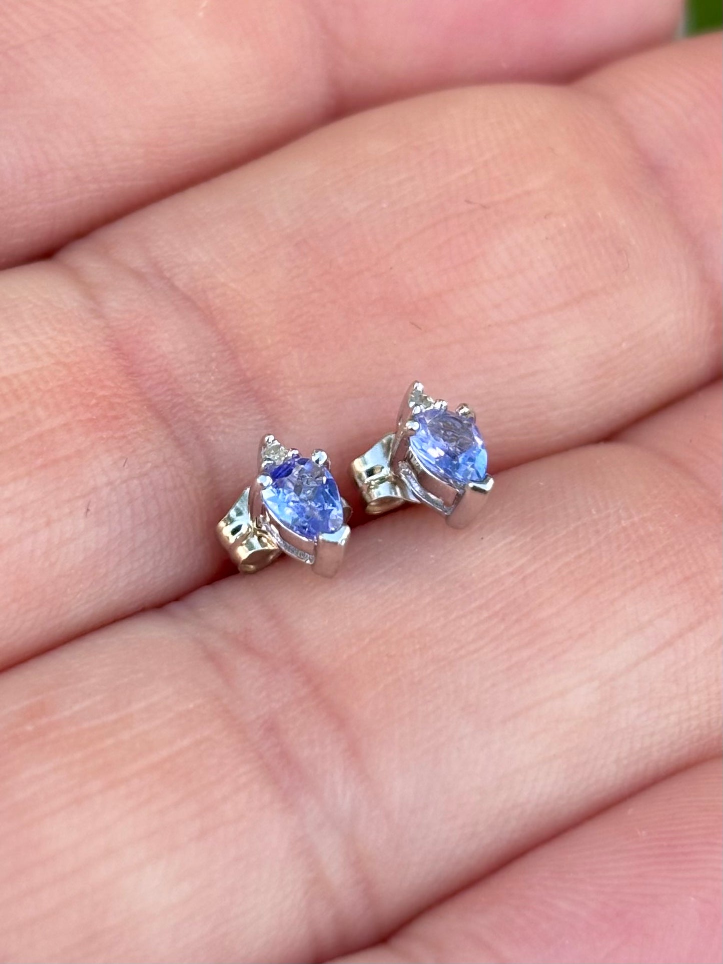 10k White Gold Pear Cut Tanzanite & Diamond Stud Earrings