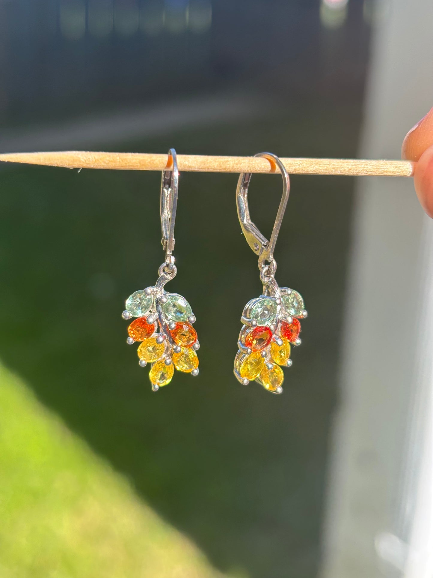Multicolor Sapphire Leaf Dangle Earrings