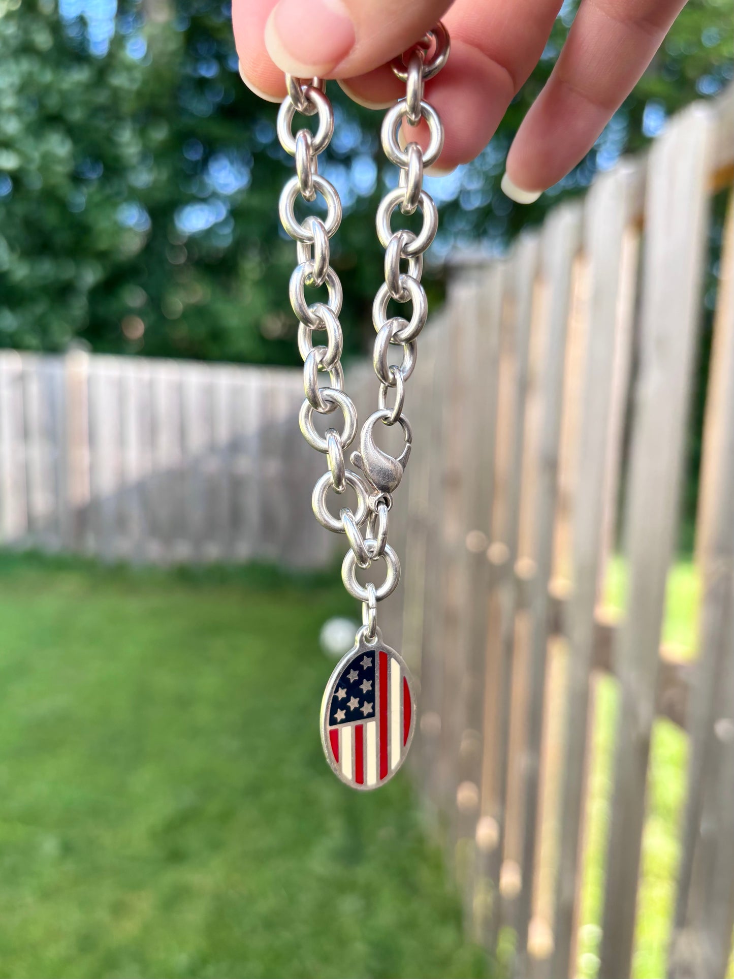 Tiffany & Co. Sterling Silver American Flag Oval Tag Bracelet