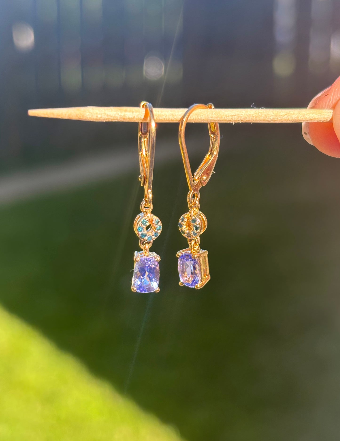 Gold Vermeil Blue Diamond and Tanzanite Dangle Earrings