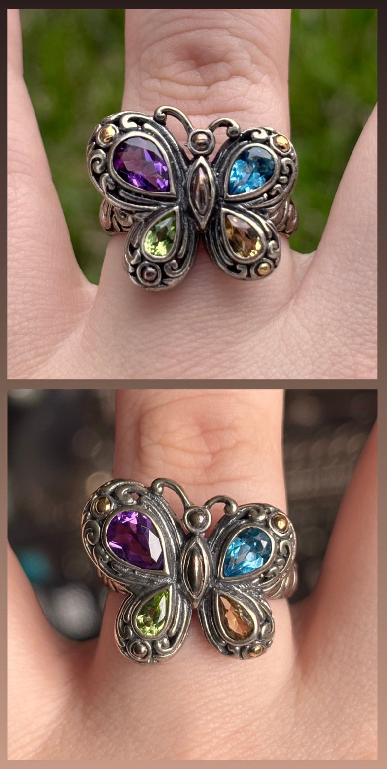 Samuel B. Behnam 18K Gold & Sterling Silver Multi Gemstone Butterfly Ring