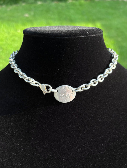 Tiffany & Co. Sterling Silver “Please Return to Tiffany & Co. New York 925” Oval Tag Necklace